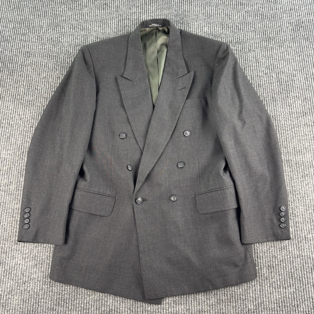 Vintage Stafford Suit Jacket 40R Gray Wool Polyester Double Breasted Premium
